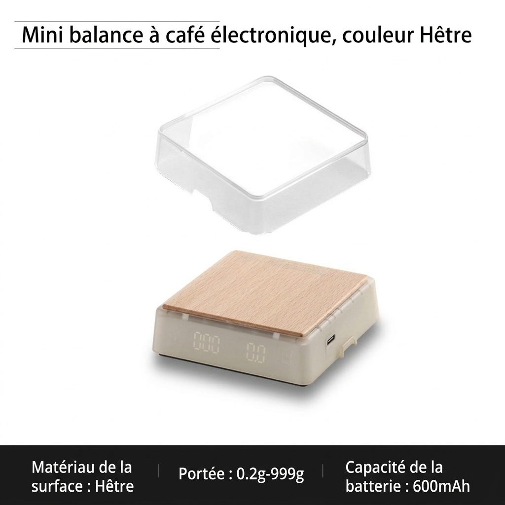 Balance électronique à café Bincoo Mini avec minuteur et plateau en bois