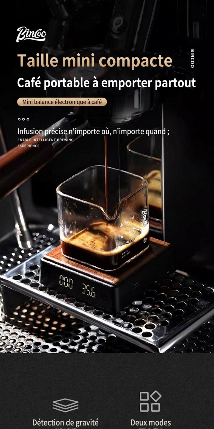 Balance électronique à café Bincoo Mini avec minuteur et plateau en bois