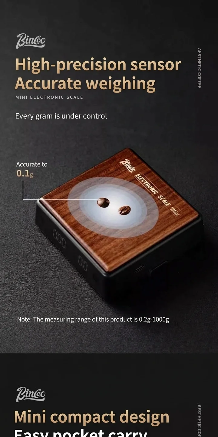 Bincoo Mini Coffee Electronic Scale with Timer & Wood Top