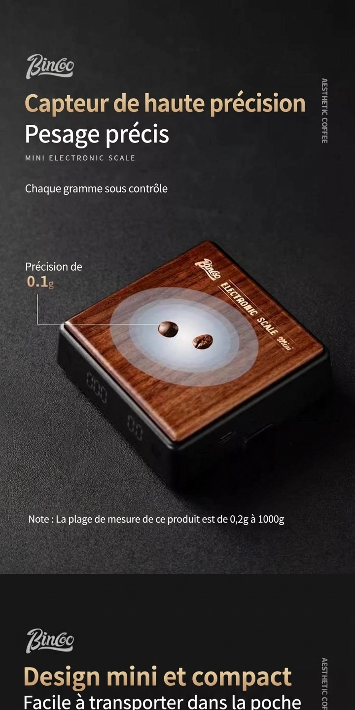 Balance électronique à café Bincoo Mini avec minuteur et plateau en bois