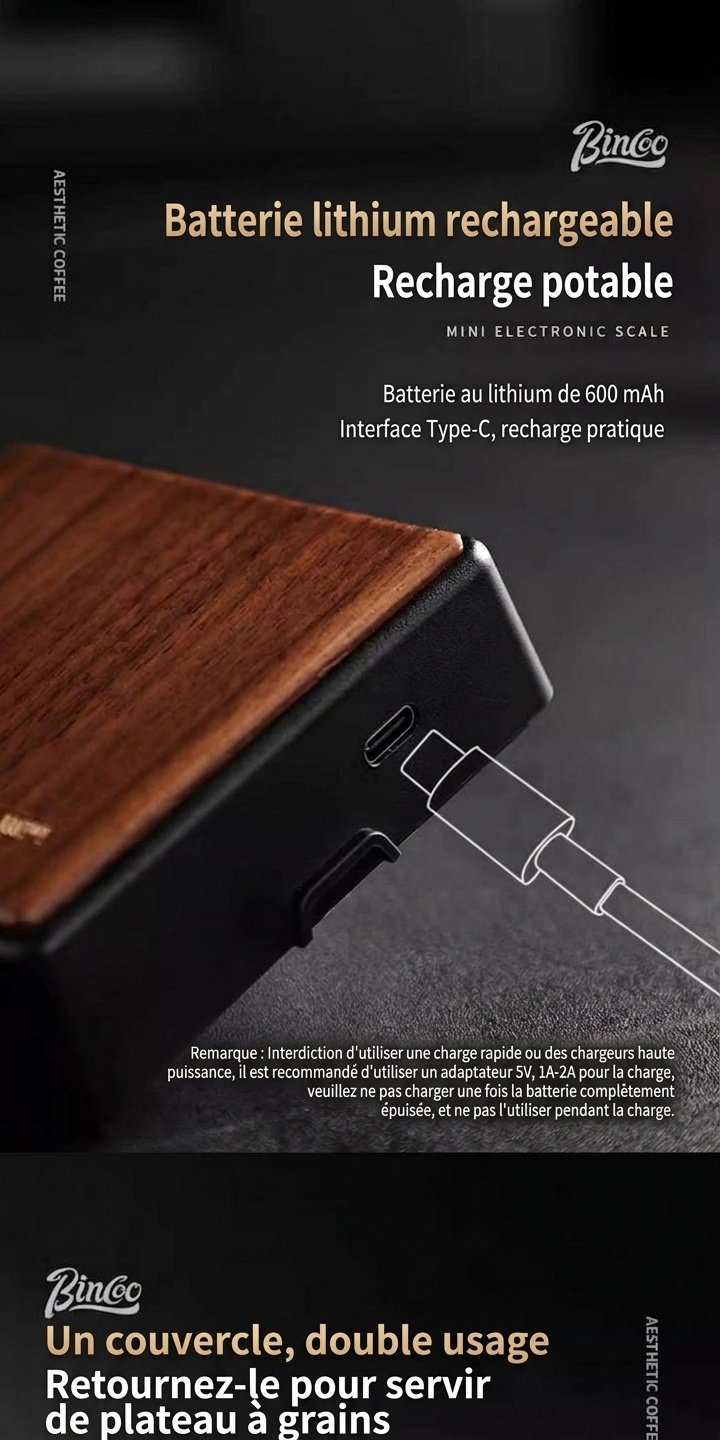 Balance électronique à café Bincoo Mini avec minuteur et plateau en bois