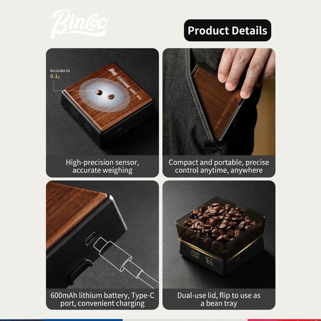 Bincoo Mini Coffee Electronic Scale with Timer & Wood Top