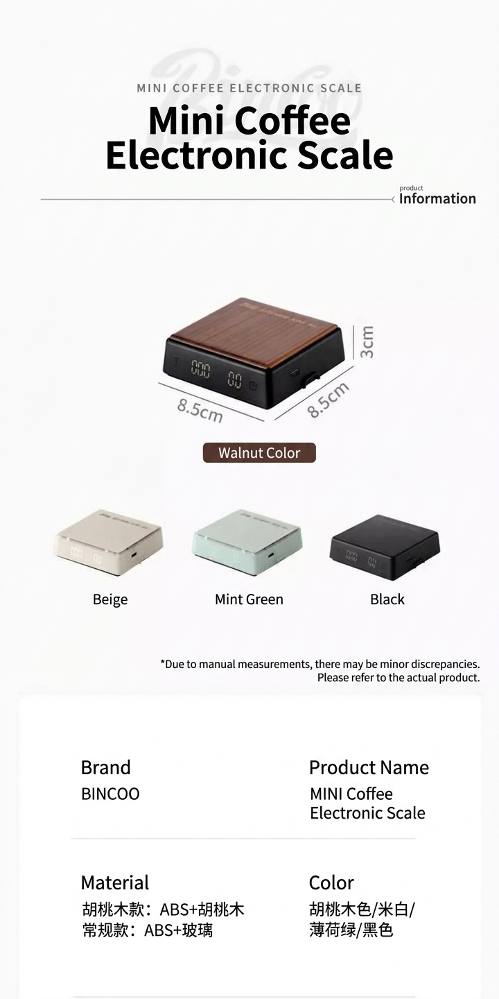 Bincoo Mini Coffee Electronic Scale with Timer & Wood Top