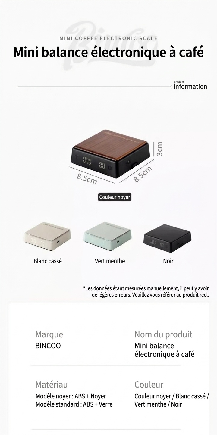 Balance électronique à café Bincoo Mini avec minuteur et plateau en bois