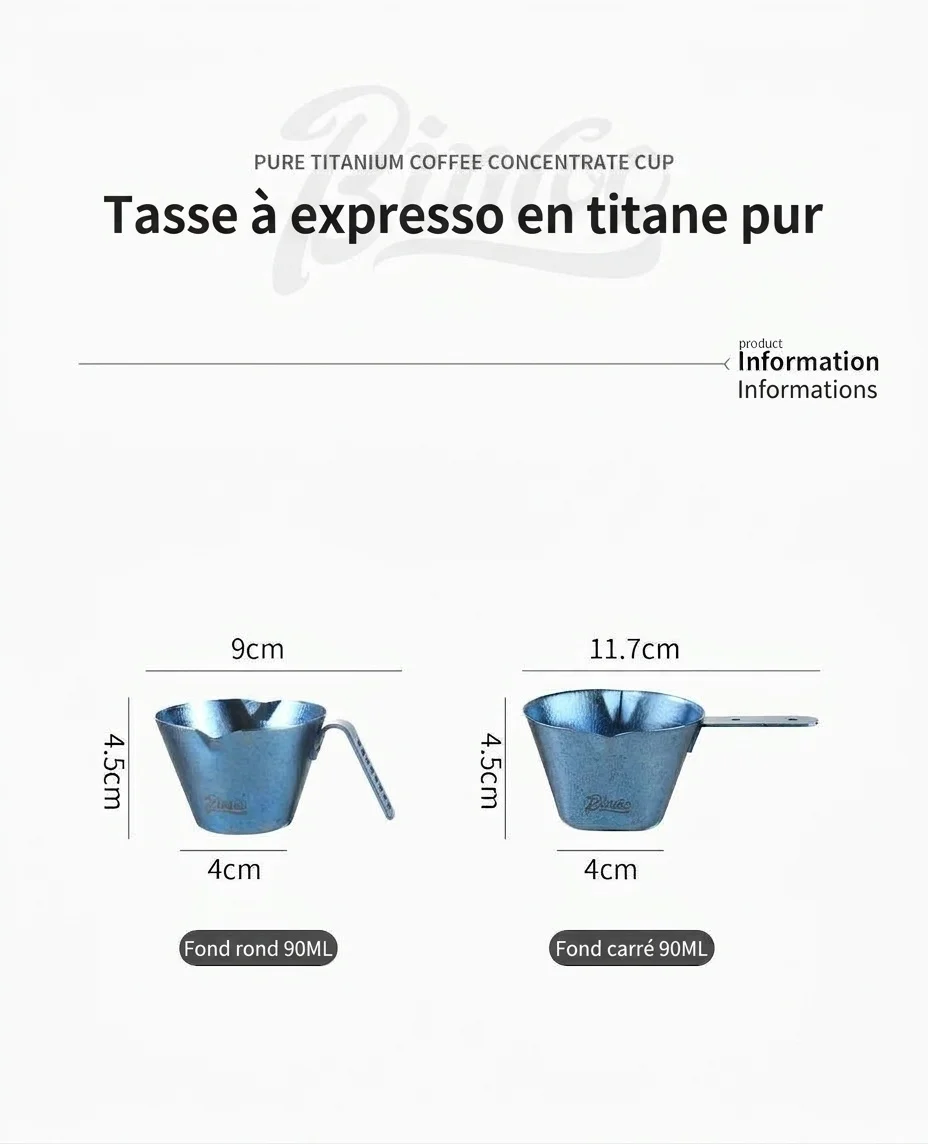 Tasse à mesurer BinCoo en titane pur pour expresso - 90 ml de concentré de café