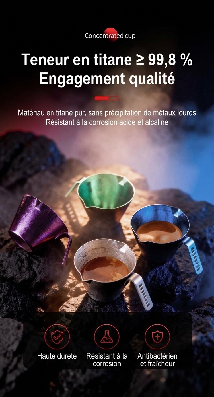 Tasse à mesurer BinCoo en titane pur pour expresso - 90 ml de concentré de café