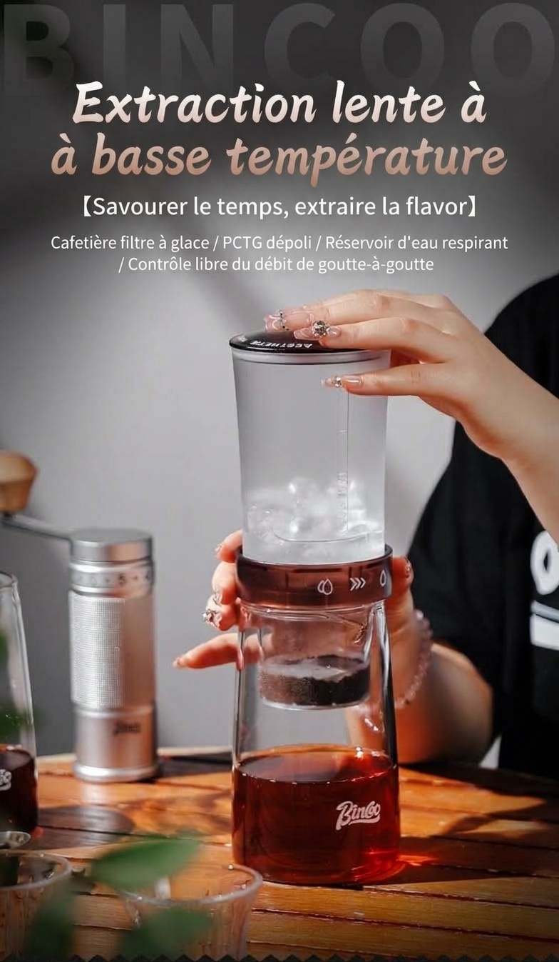 Cafetière à infusion à froid BinCoo - Cafetière à filtre réglable pour café glacé