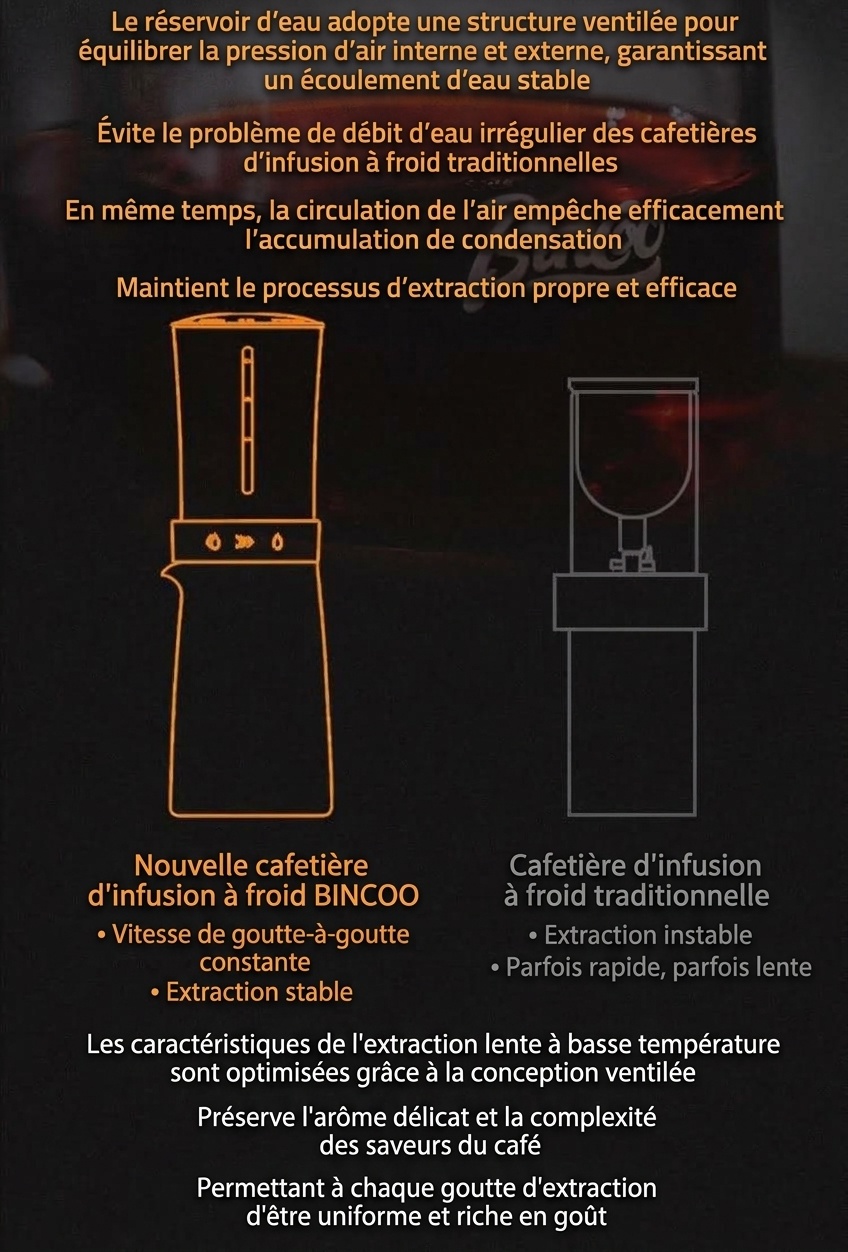 Cafetière à infusion à froid BinCoo - Cafetière à filtre réglable pour café glacé