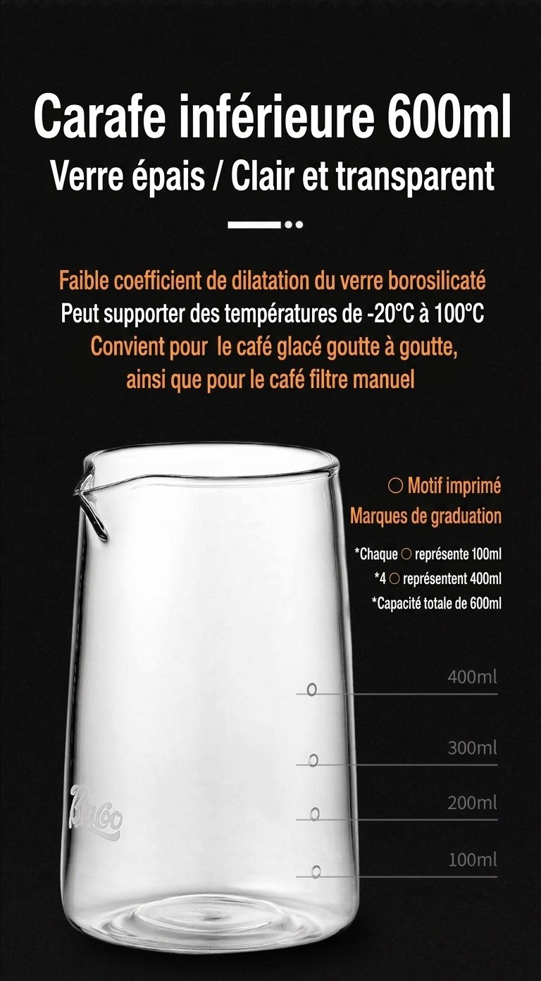 Cafetière à infusion à froid BinCoo - Cafetière à filtre réglable pour café glacé