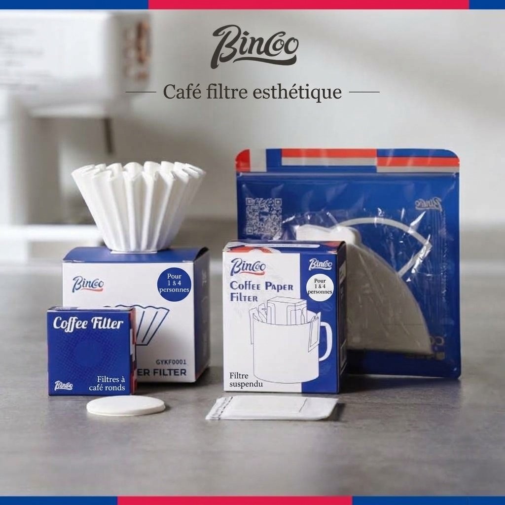 Filtres à café Bincoo Premium - Forme en V, bol, rond et sachet égouttoir