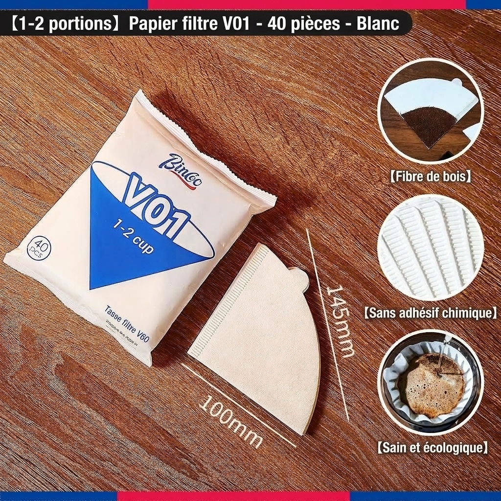 Filtres à café Bincoo Premium - Forme en V, bol, rond et sachet égouttoir