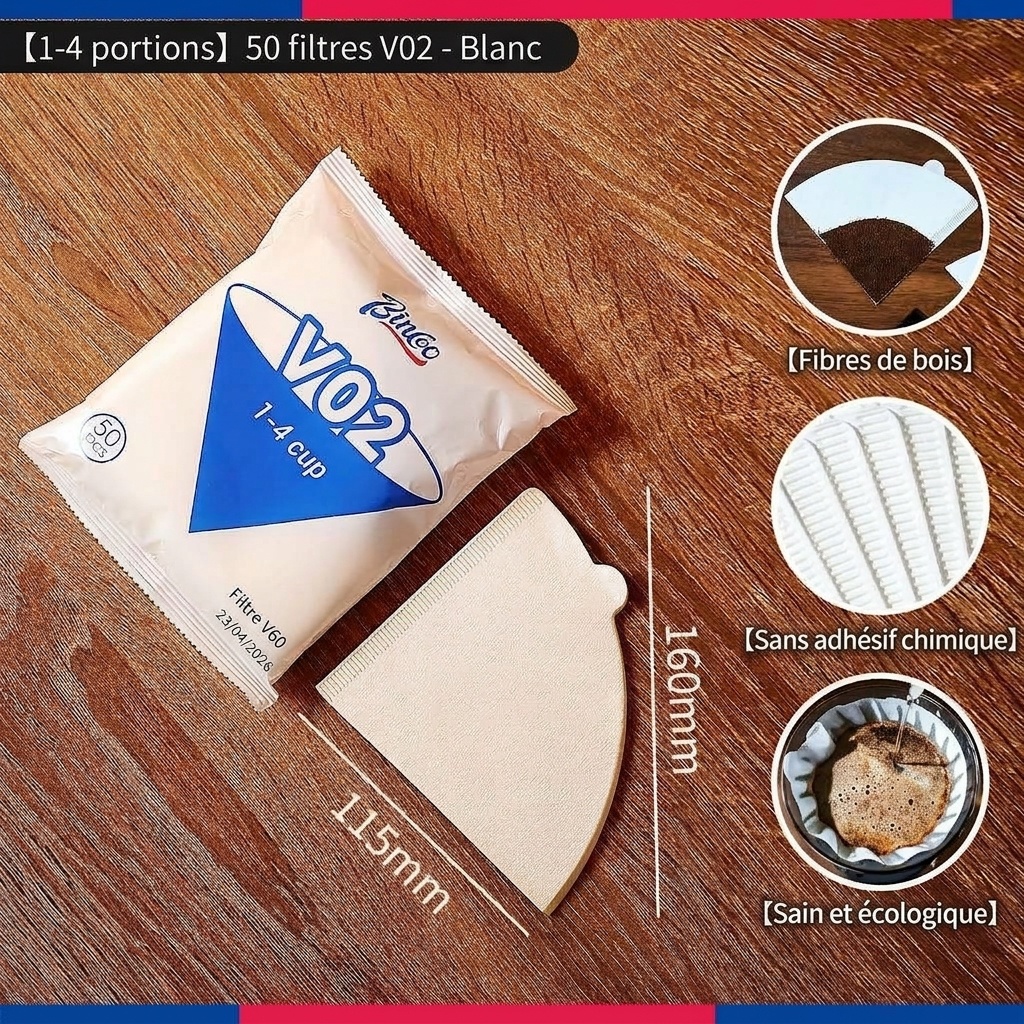 Filtres à café Bincoo Premium - Forme en V, bol, rond et sachet égouttoir