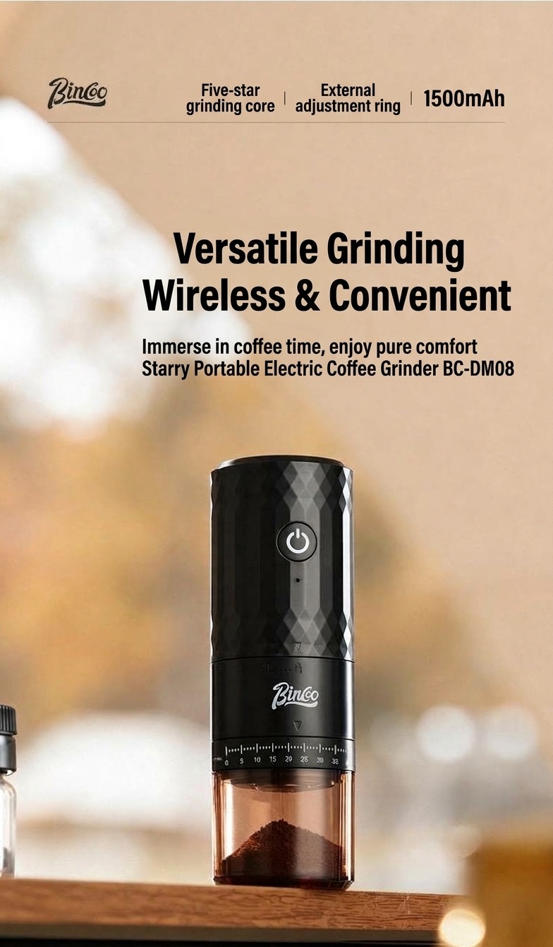 BinCo Portable Electric Coffee Grinder - Ceramic/Steel Burr