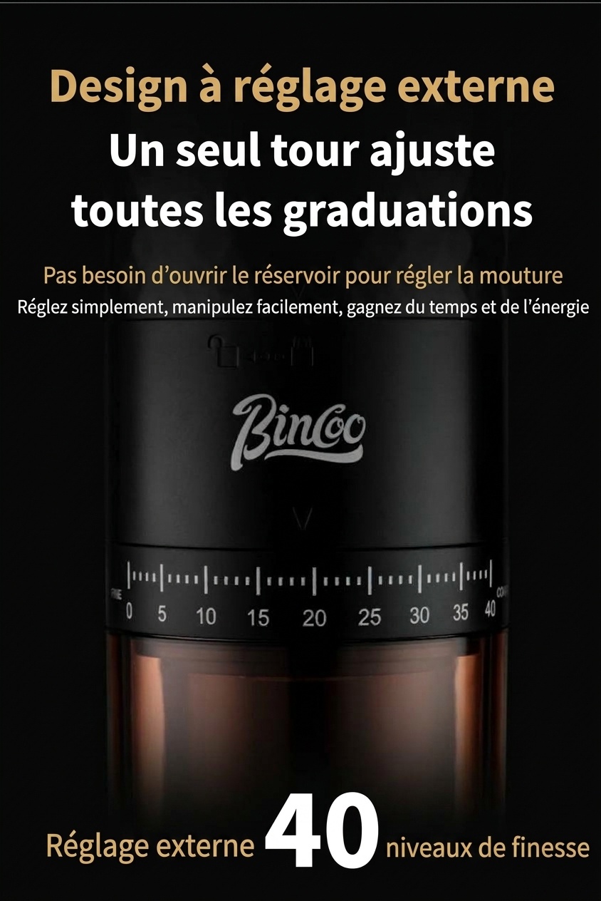 Moulin à café électrique portable BinCo - Meules en céramique/acier