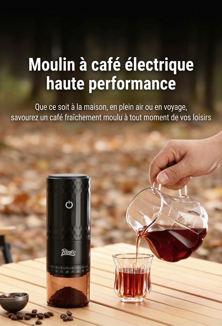 Moulin à café électrique portable BinCo - Meules en céramique/acier