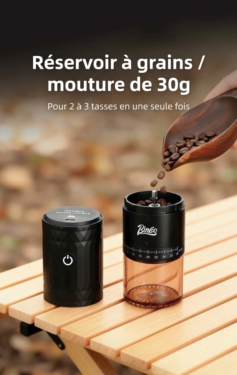 Moulin à café électrique portable BinCo - Meules en céramique/acier