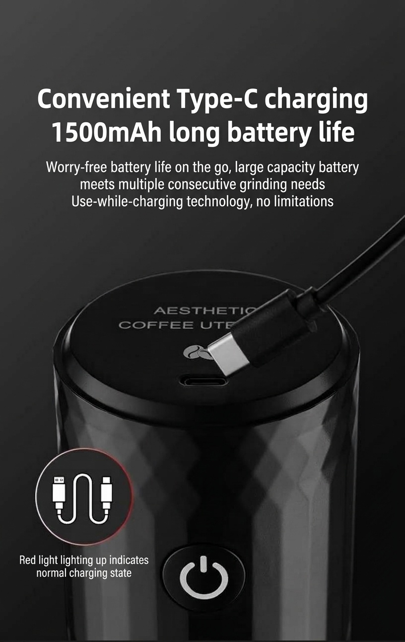 BinCo Portable Electric Coffee Grinder - Ceramic/Steel Burr