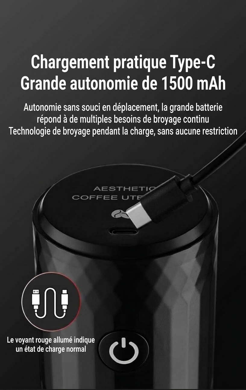 Moulin à café électrique portable BinCo - Meules en céramique/acier