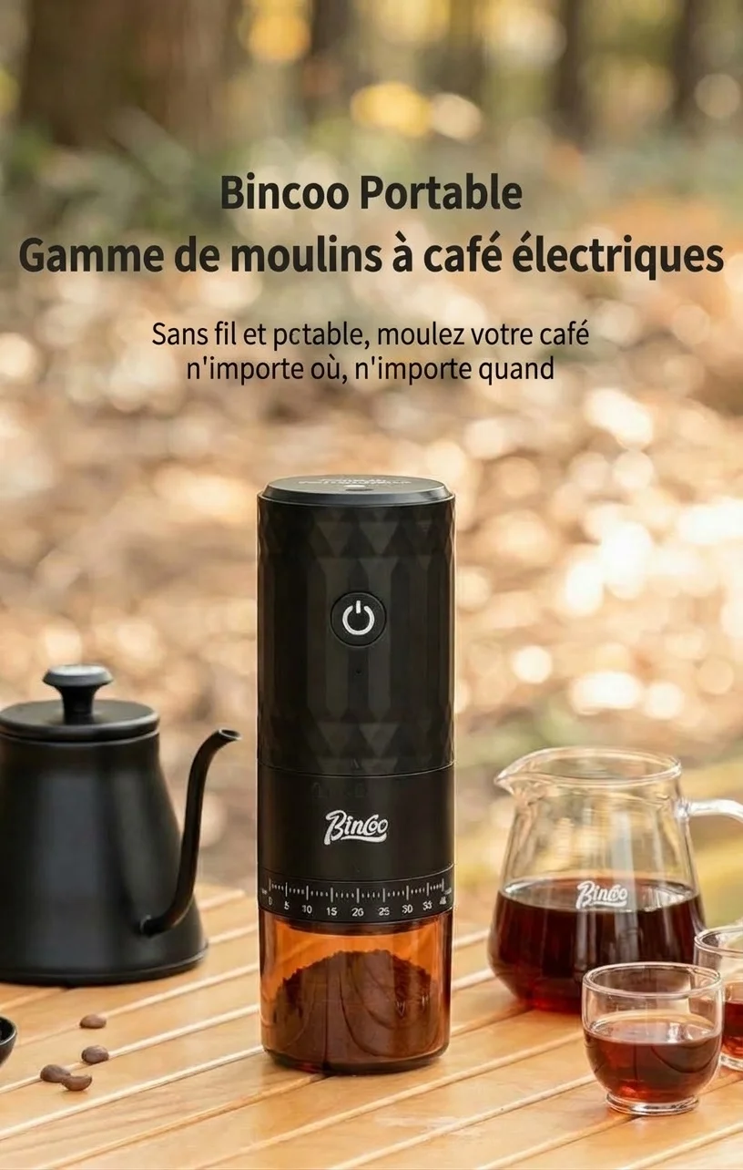Moulin à café électrique portable BinCo - Meules en céramique/acier
