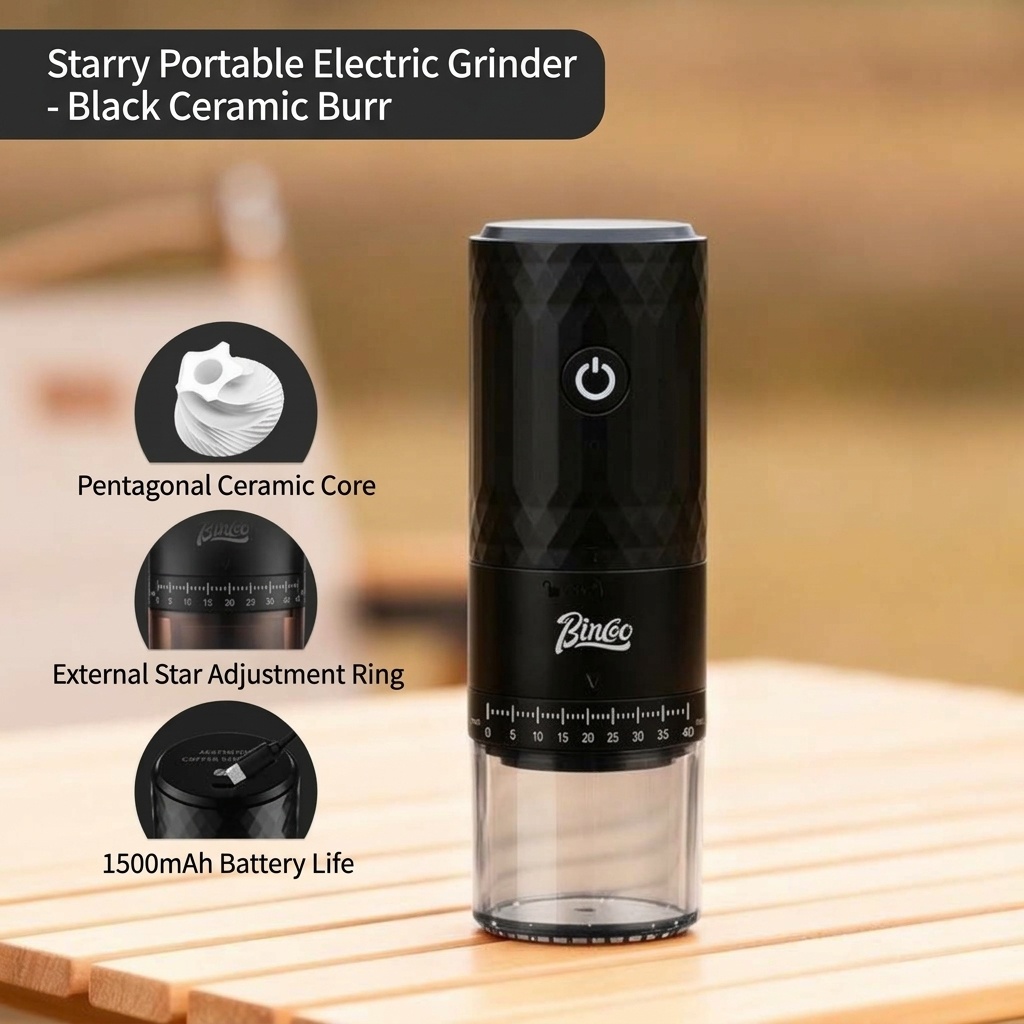 BinCo Portable Electric Coffee Grinder - Ceramic/Steel Burr