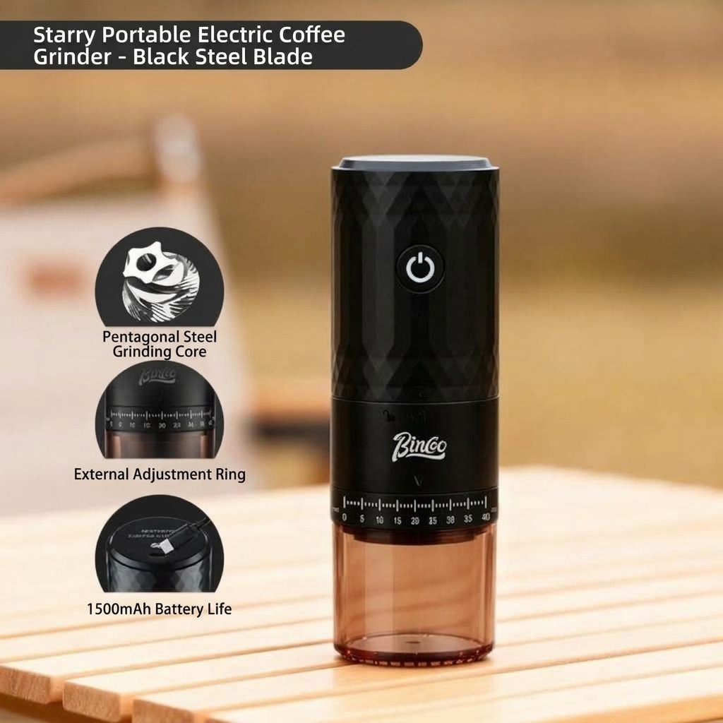 BinCo Portable Electric Coffee Grinder - Ceramic/Steel Burr
