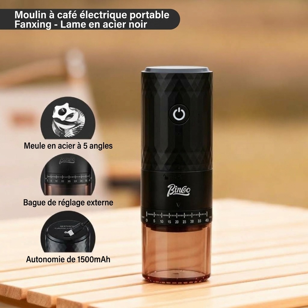 Moulin à café électrique portable BinCo - Meules en céramique/acier