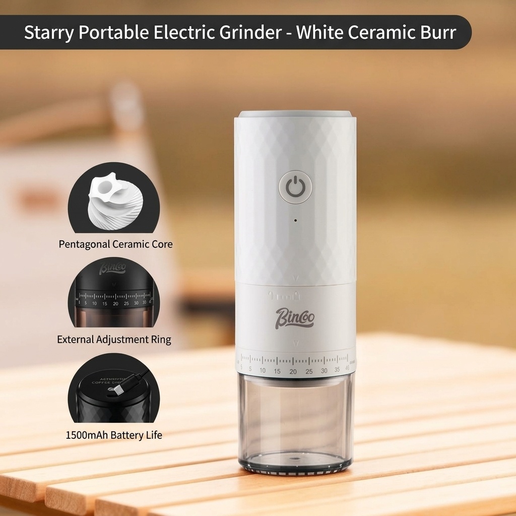 BinCo Portable Electric Coffee Grinder - Ceramic/Steel Burr
