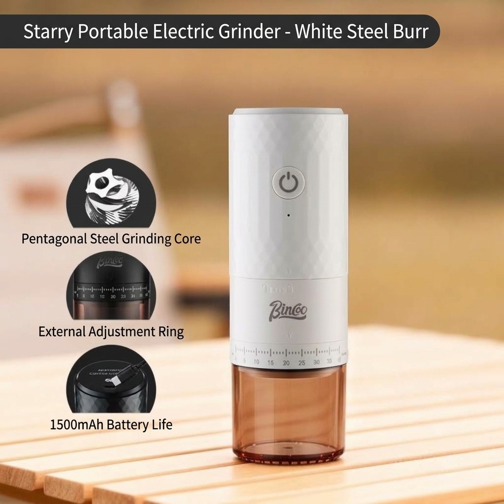 BinCo Portable Electric Coffee Grinder - Ceramic/Steel Burr