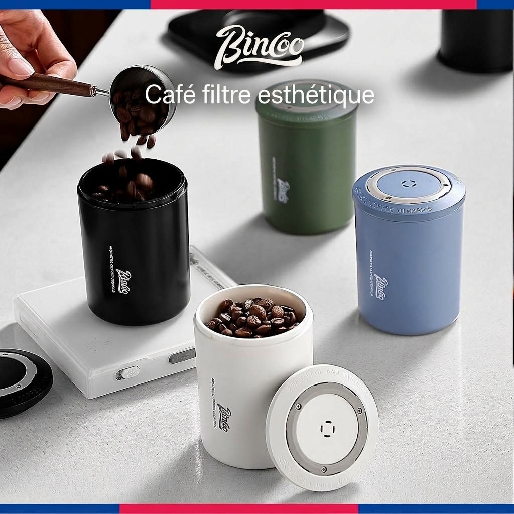 Boîte de conservation portable BinCoo pour grains de café avec valve unidirectionnelle