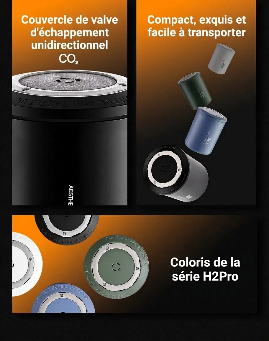 Boîte de conservation portable BinCoo pour grains de café avec valve unidirectionnelle