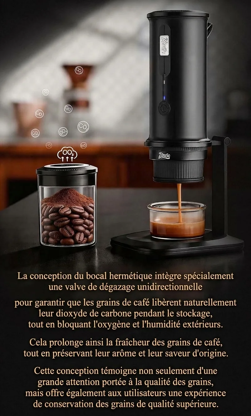 Boîte de conservation portable BinCoo pour grains de café avec valve unidirectionnelle