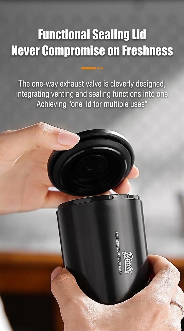 BinCoo Portable Coffee Bean Storage Canister with One-Way Valve