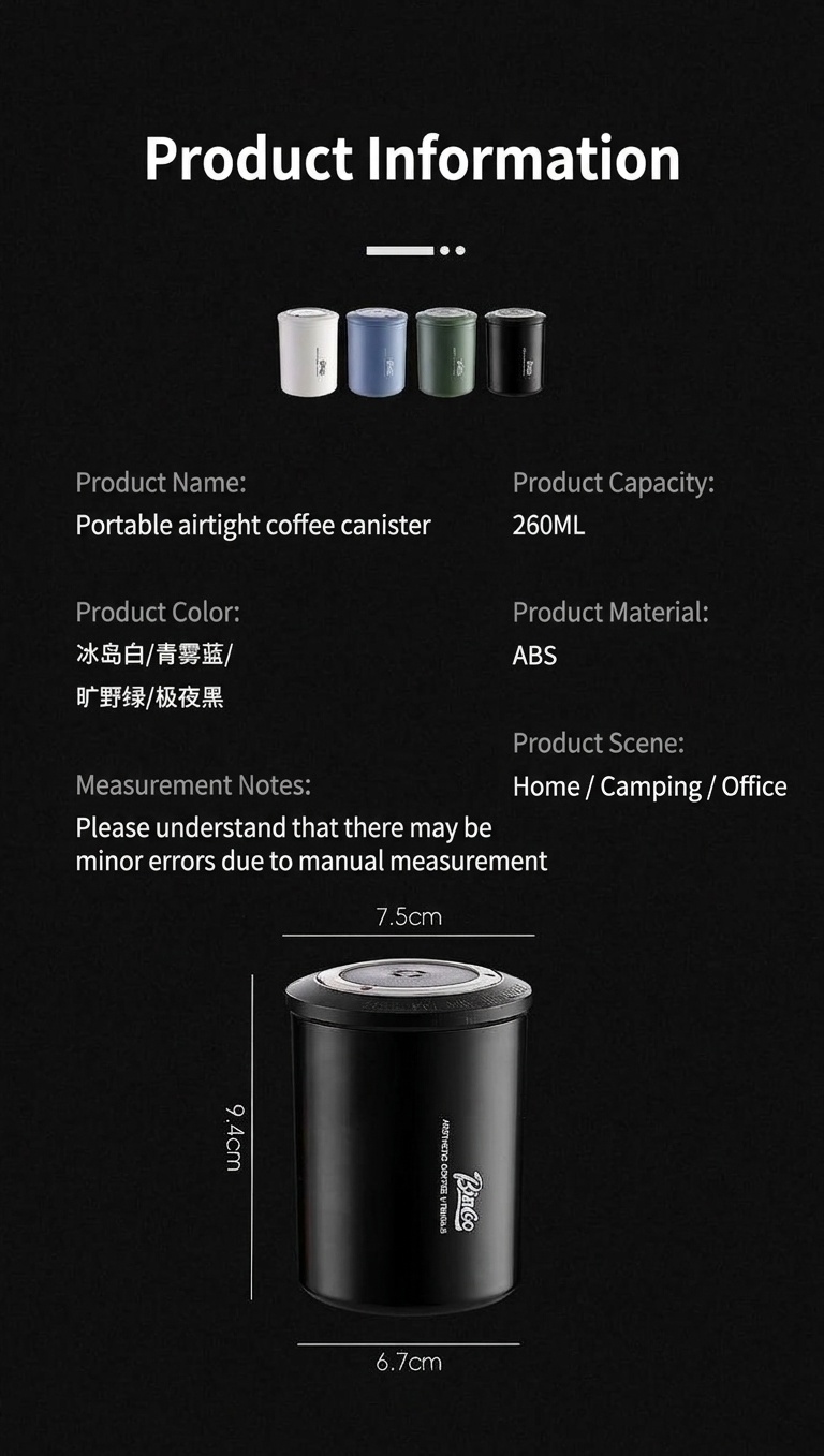 BinCoo Portable Coffee Bean Storage Canister with One-Way Valve