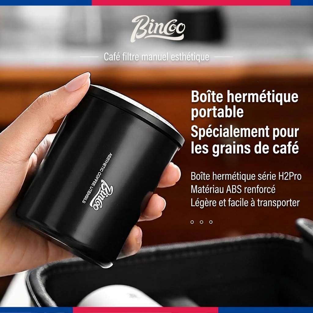 Boîte de conservation portable BinCoo pour grains de café avec valve unidirectionnelle