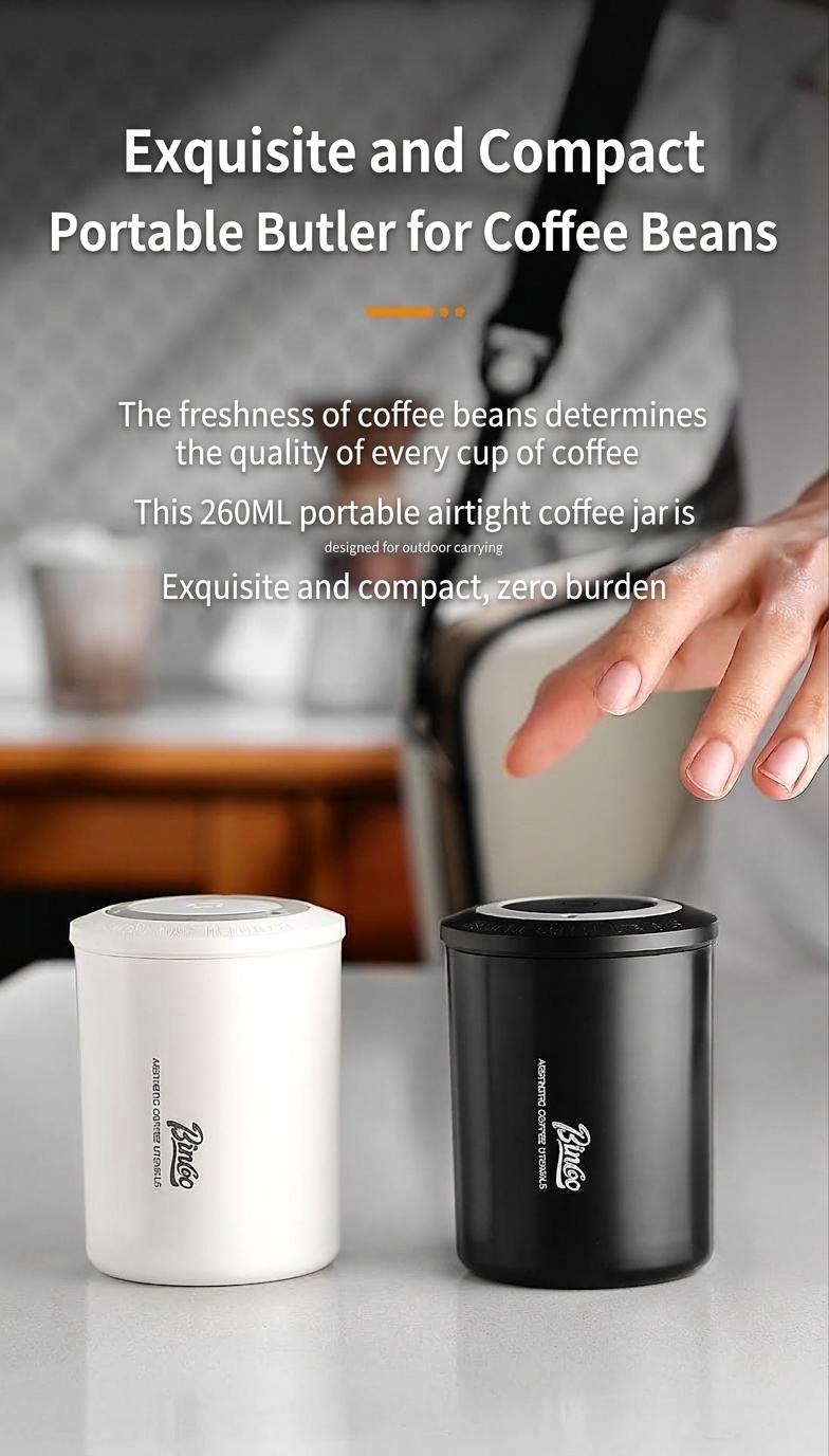 BinCoo Portable Coffee Bean Storage Canister with One-Way Valve