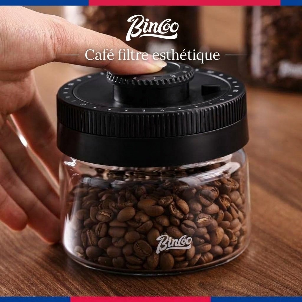 Bocal de conservation sous vide BinCoo pour grains de café avec indicateur de date