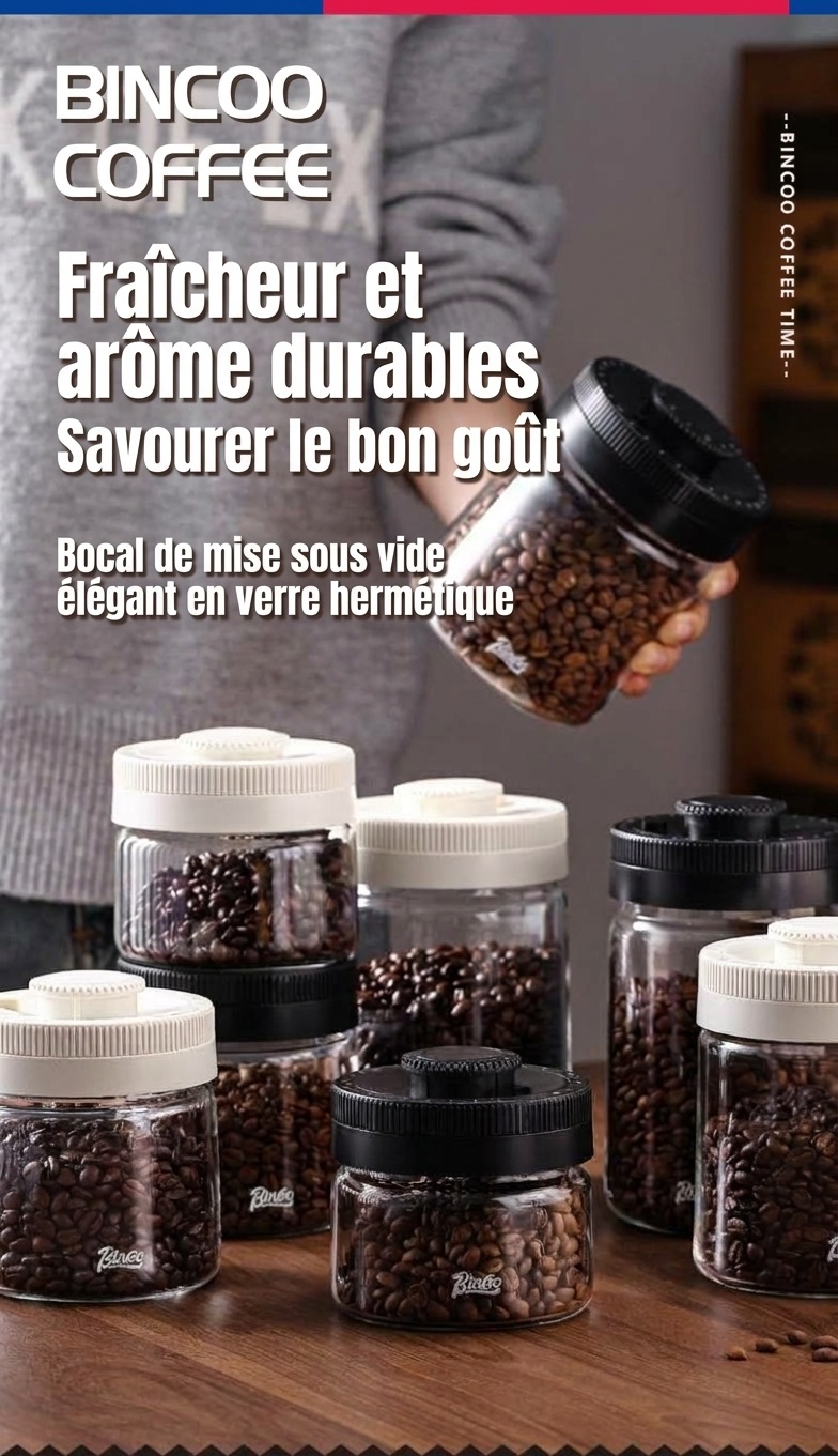 Bocal de conservation sous vide BinCoo pour grains de café avec indicateur de date
