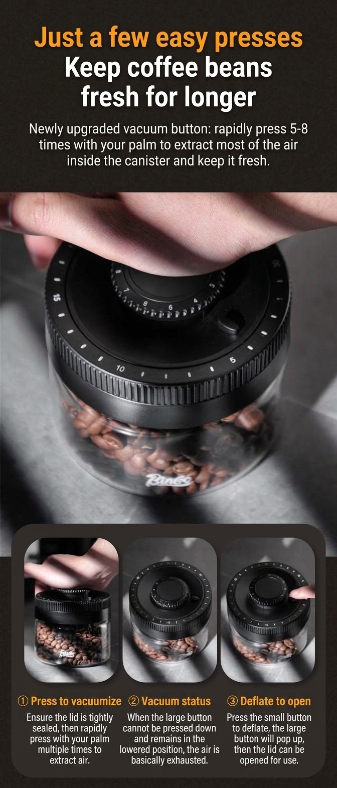 BinCoo Vacuum Sealed Coffee Bean Storage Jar with Date Tracker