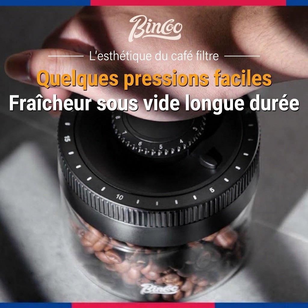 Bocal de conservation sous vide BinCoo pour grains de café avec indicateur de date
