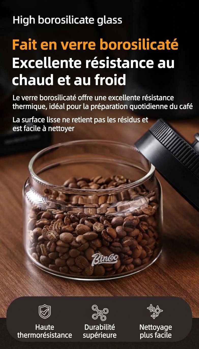 Bocal de conservation sous vide BinCoo pour grains de café avec indicateur de date