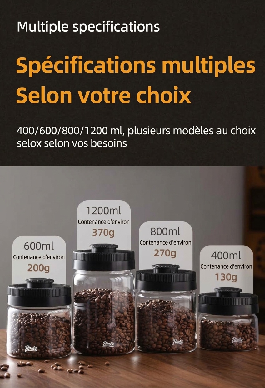 Bocal de conservation sous vide BinCoo pour grains de café avec indicateur de date