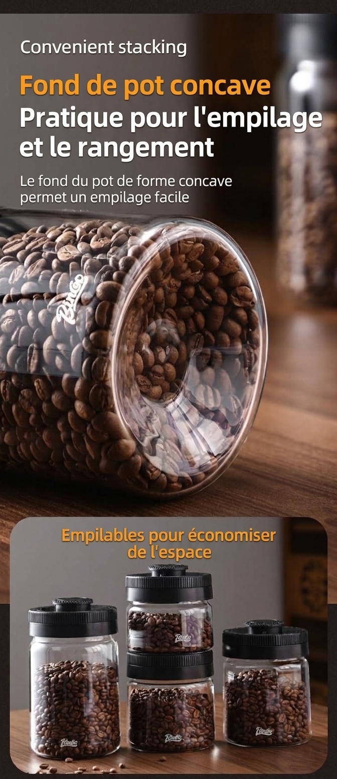Bocal de conservation sous vide BinCoo pour grains de café avec indicateur de date