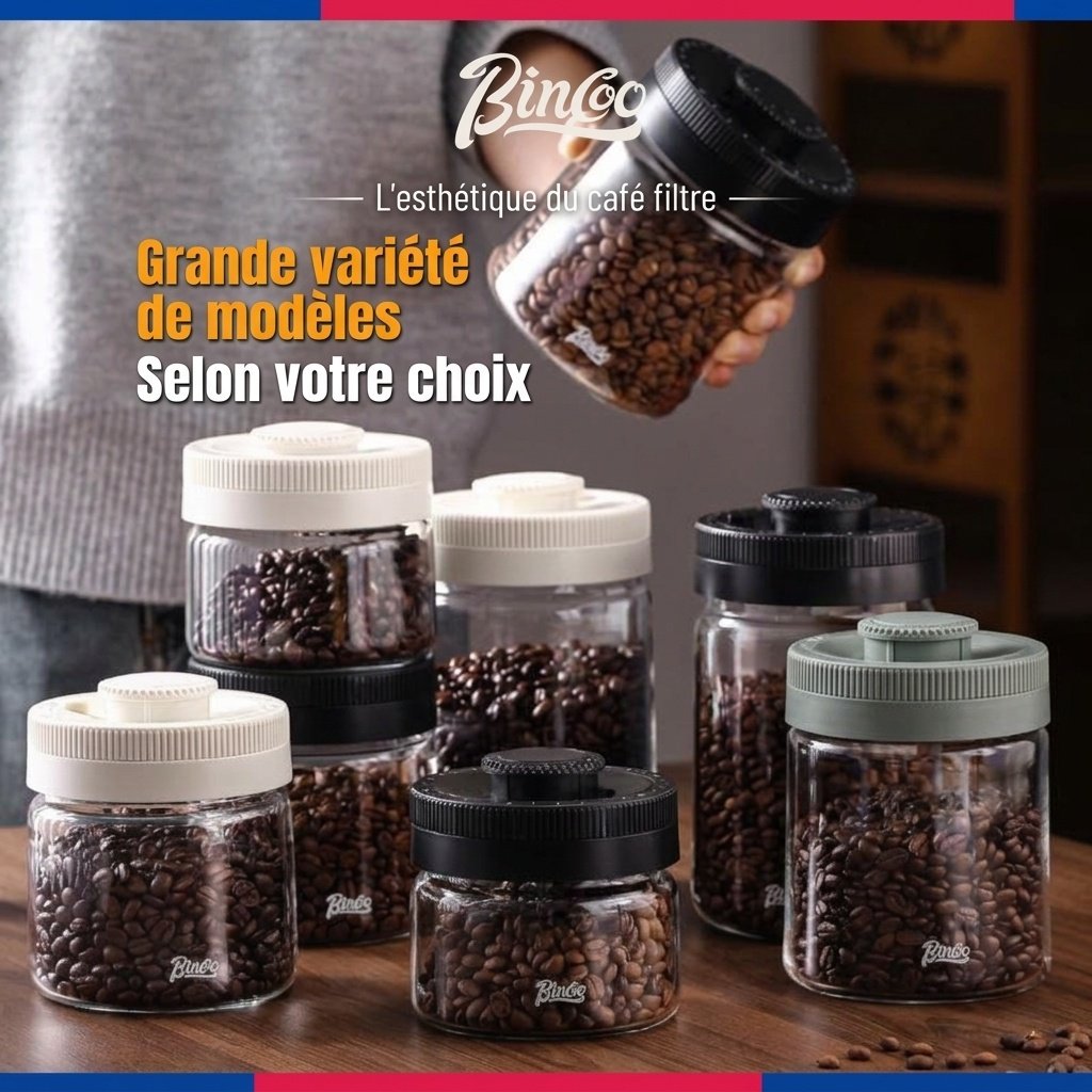Bocal de conservation sous vide BinCoo pour grains de café avec indicateur de date
