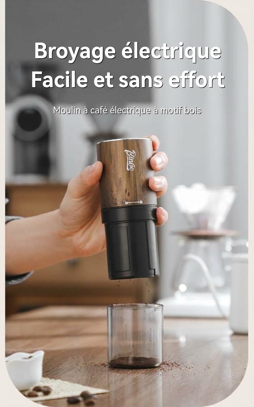 Moulin à café électrique portable avec meule réglable et connecteur de type C
