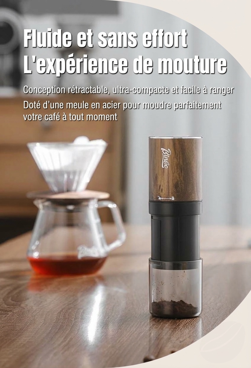 Moulin à café électrique portable avec meule réglable et connecteur de type C