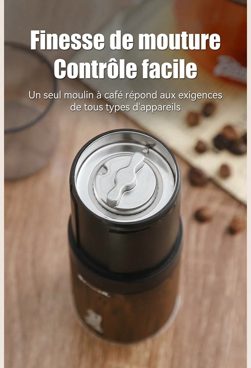 Moulin à café électrique portable avec meule réglable et connecteur de type C