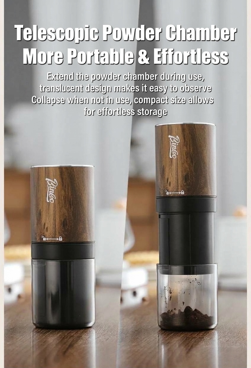 Portable Electric Coffee Grinder with Adjustable Burr & Type-C