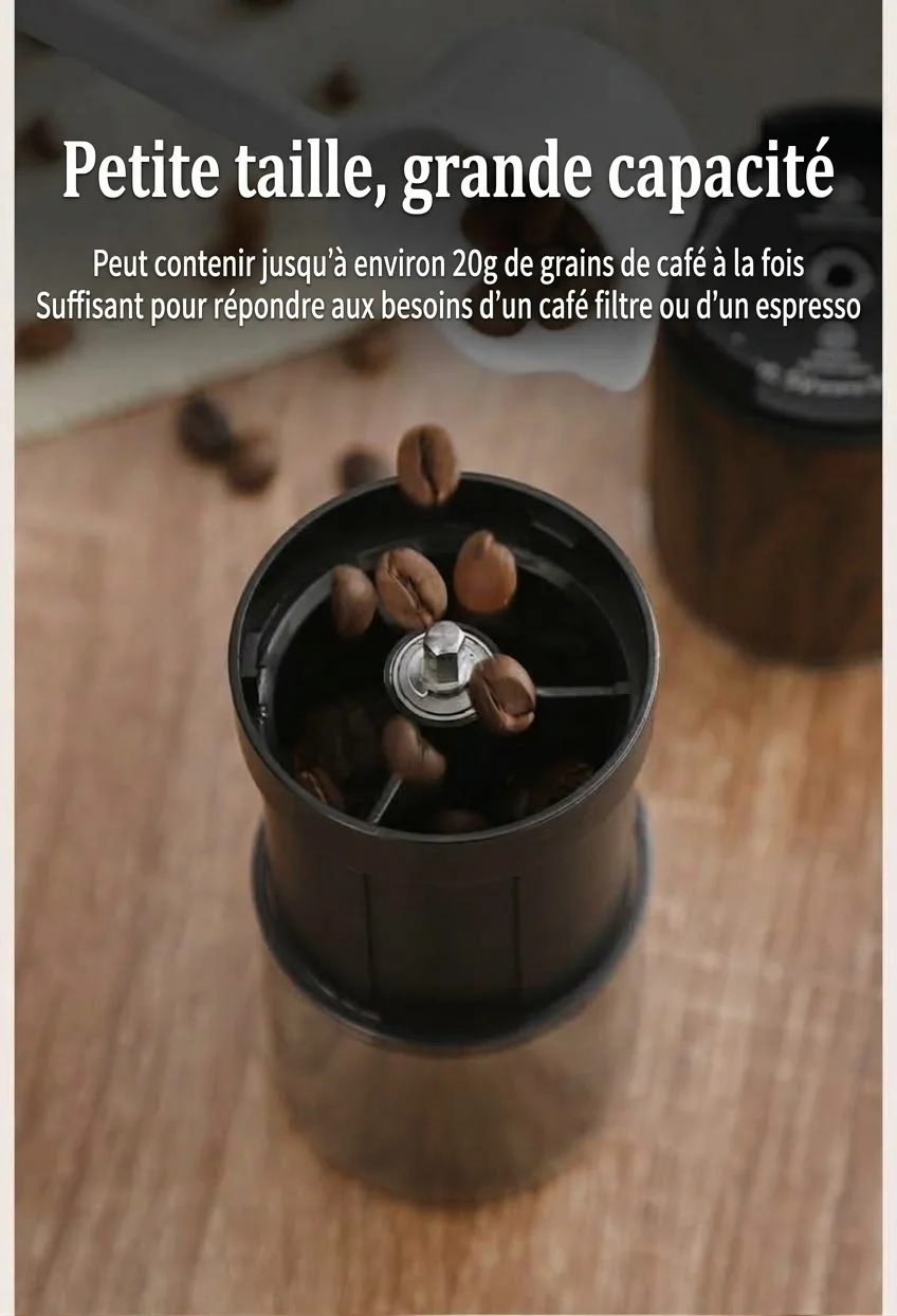 Moulin à café électrique portable avec meule réglable et connecteur de type C