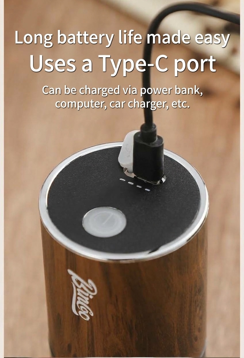 Portable Electric Coffee Grinder with Adjustable Burr & Type-C