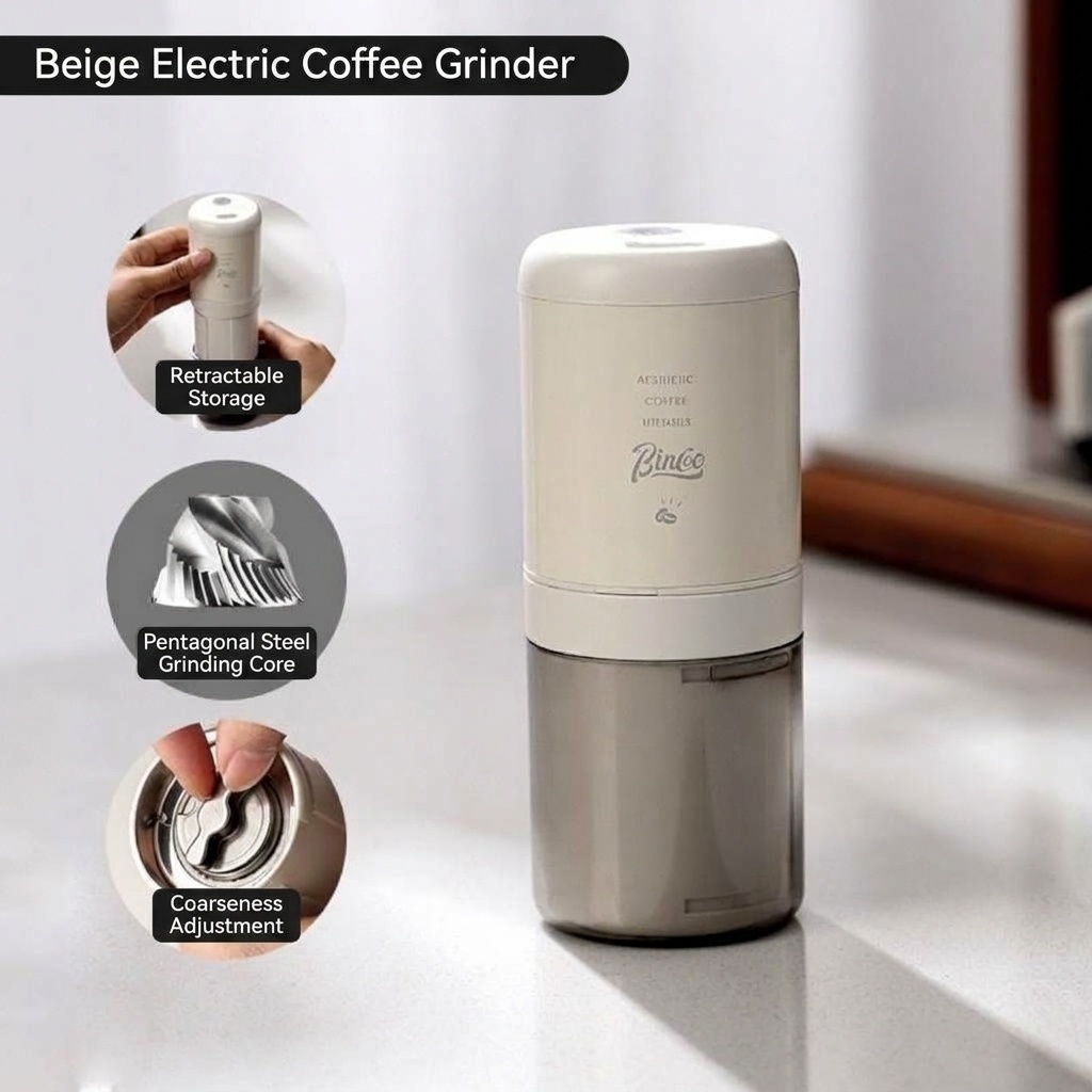 Portable Electric Coffee Grinder with Adjustable Burr & Type-C
